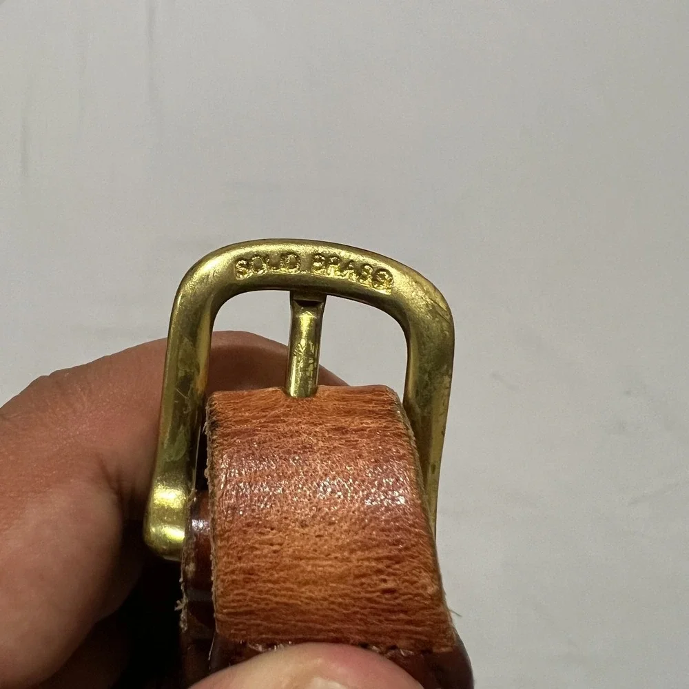 Vtg The Rugged Bear Kids Ribbon Leather Solid Brass Surcingle Belt Dog Nautical